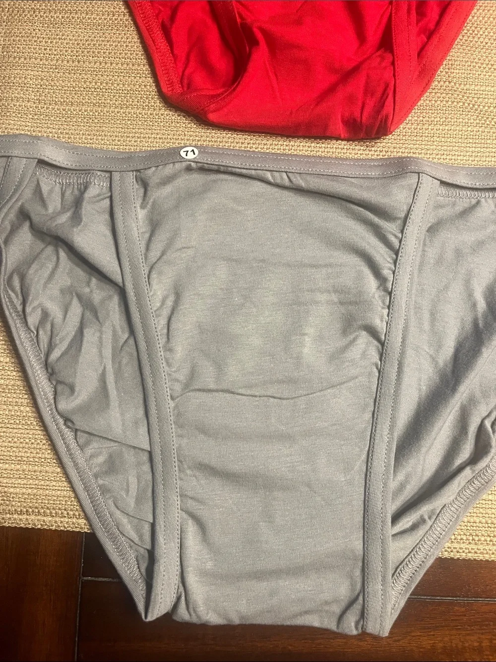 Lot 71..Hanes Men's string bikini Briefs in Red and Light Gray - 2-Pack medium